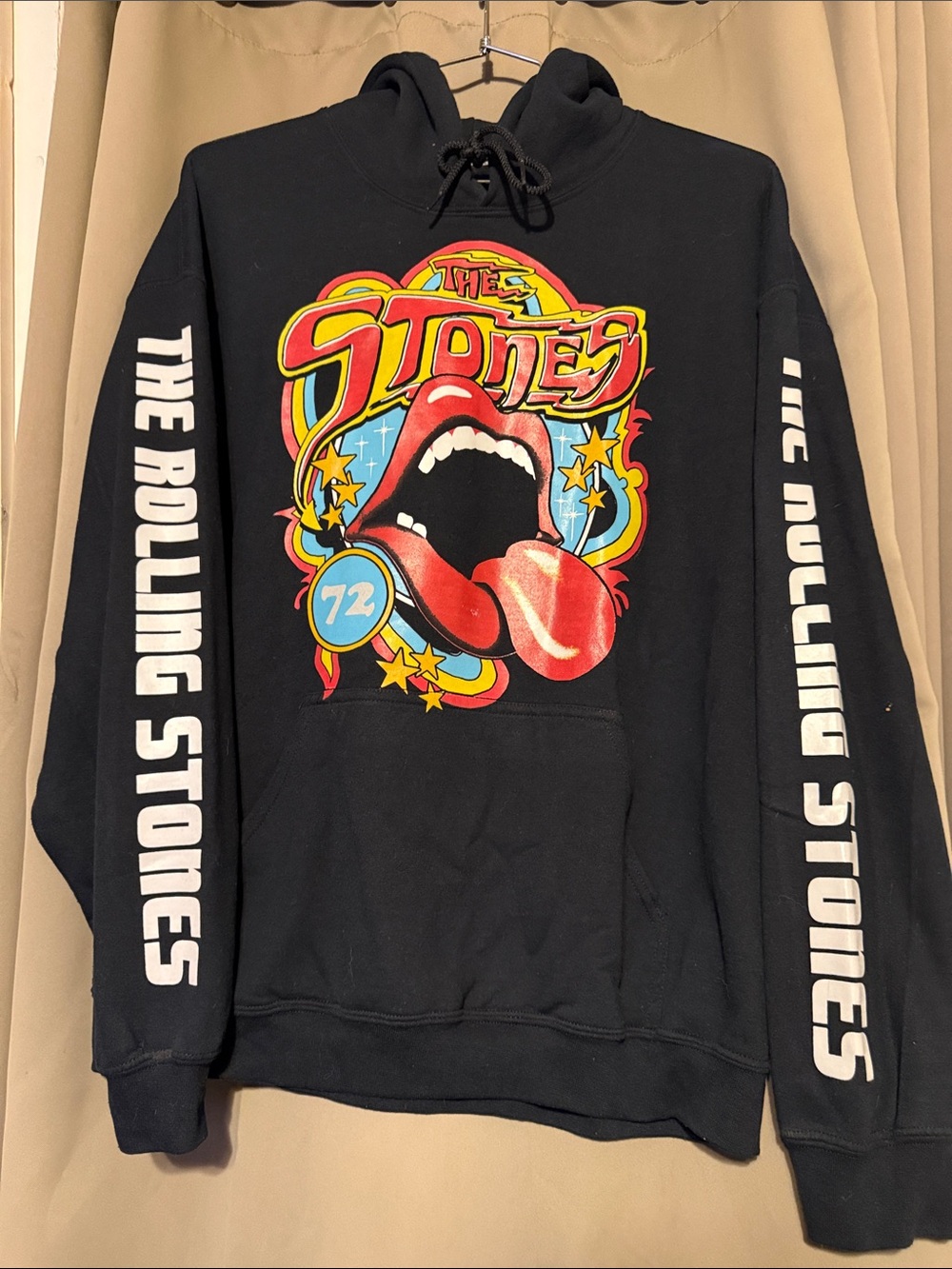 the Rolling Stones Black Crewneck Hoodie with Red Tongue Graphic Pacsun